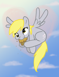 Size: 1000x1300 | Tagged: safe, artist:professor-ponyarity, derpy hooves, pegasus, pony, g4, cute, derpabetes, eating, female, flying, food, mare, muffin, nom, solo, that pony sure does love muffins