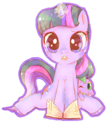 Size: 346x395 | Tagged: safe, artist:pastel-bunny, artist:pasuteru-usagi, spike, twilight sparkle, pony, unicorn, g4, book, cute, duo, female, glowing horn, horn, looking at you, magic, mare, open mouth, outline, simple background, sitting, spikabetes, twiabetes, unicorn twilight, white background