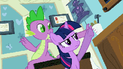 Size: 640x360 | Tagged: safe, screencap, spike, twilight sparkle, dragon, pony, unicorn, g4, season 2, secret of my excess, anatomy chart, animated, chart, claws, cute, disappointed, doctor's office, female, floppy ears, greed spike, loop, male, mare, pouting, reaching, sin of greed, slap, slit pupils, spikabetes, talking, teenage spike, tough love, twiabetes, unicorn twilight, worried