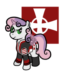 Size: 592x638 | Tagged: safe, artist:rydelfox, sweetie belle, pony, unicorn, g4, crossover, female, filly, foal, gun, magic, simple background, solo, templars, the secret world, transparent background, weapon