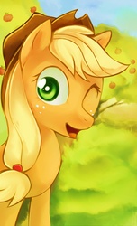 Size: 920x1513 | Tagged: safe, artist:si1vr, applejack, earth pony, pony, g4, female, solo, wink