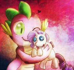 Size: 785x746 | Tagged: safe, artist:si1vr, rarity, spike, g4, doll, duo, heart, hilarious in hindsight, plushie