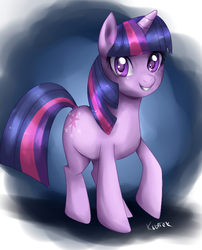 Size: 624x774 | Tagged: safe, artist:si1vr, twilight sparkle, pony, unicorn, g4, female, looking at you, mare, smiling, solo, unicorn twilight