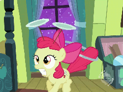 Size: 800x600 | Tagged: safe, screencap, apple bloom, earth pony, pony, g4, season 2, the cutie pox, animated, apple bloom's bow, bed, bow, chest, cropped, curtains, cutie pox, dancing, female, filly, foal, hair bow, hub logo, indoors, loop-de-hoop, night, plate, plate spinning, solo, the hub, wide eyes, window