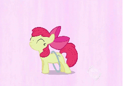 Size: 955x672 | Tagged: safe, screencap, apple bloom, earth pony, pony, g4, season 2, the cutie pox, abstract background, animated, apple bloom's bow, bow, cropped, eyes closed, fake cutie mark, female, filly, foal, hair bow, loop, loop-de-hoop, solo, talking