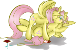 Size: 1107x730 | Tagged: safe, artist:arnachy, fluttershy, pegasus, pony, fanfic:on a cross and arrow, g4, butterscotch, duo, female, kiss on the lips, kissing, male, rule 63, selfcest, ship:flutterscotch, shipping, simple background, straight, transparent background