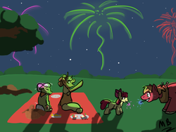 Size: 665x501 | Tagged: safe, artist:moonstruck-badger, apple bloom, applejack, big macintosh, granny smith, earth pony, pony, g4, fireworks, male, sparkler (firework), stallion