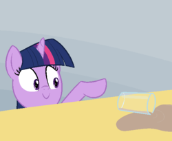 Size: 575x471 | Tagged: safe, artist:furseiseki, twilight sparkle, pony, unicorn, g4, brony history, chocolate milk, everything is ruined, exploitable meme, female, glass, it's happened and now we can't stop it, meme, meme origin, milk, pure unfiltered evil, solo, spill, spilled milk