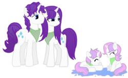 Size: 2127x1312 | Tagged: dead source, safe, artist:jaquelindreamz, rarity, sweetie belle, pony, unicorn, g4, elusive, female, male, puddle, rule 63, self ponidox, selfcest, ship:rarilusive, shipping, silver bell, simple background, straight, transparent background, wet, wet mane, wet mane rarity