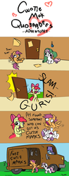Size: 1024x2619 | Tagged: safe, artist:spurkeht, color edit, edit, apple bloom, scootaloo, sweetie belle, trixie, earth pony, pegasus, pony, unicorn, comic:cwotie mok quosardees adventures, g4, butt scootin', colored, comic, cutie mark crusaders, dark comedy, female, filly, scootabuse, scooting, seems legit, sweetiebuse, this will end in rape, this will end in tears, this will not end well, van