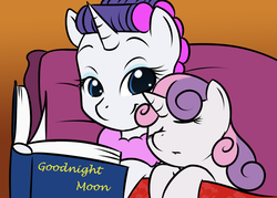 Size: 1050x750 | Tagged: safe, artist:kloudmutt, rarity, sweetie belle, g4, book, goodnight moon