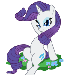 Size: 1000x1000 | Tagged: safe, artist:madmax, rarity, pony, unicorn, g4, belly, female, flower, simple background, sitting, solo, transparent background