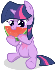 Size: 1000x1268 | Tagged: dead source, safe, artist:manateemckenzie, twilight sparkle, pony, unicorn, g4, female, filly, juice, messy, simple background, solo, transparent background, watermelon