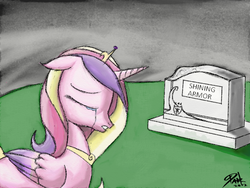 Size: 800x600 | Tagged: safe, artist:darkaudacity, princess cadance, alicorn, pony, g4, crying, grave, gravestone, immortality blues, implied death, implied shining armor, princess sadance, sad