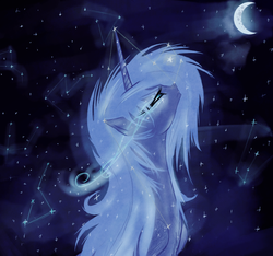 Size: 854x798 | Tagged: dead source, safe, artist:confix, princess luna, alicorn, pony, g4, constellation, crescent moon, female, mare, moon, night, s1 luna, solo, stars, transparent moon