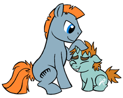 Size: 528x420 | Tagged: safe, artist:darlimondoll, snips, teddy, earth pony, pony, g1, g4, my little pony tales, colt, duo, foal, g1 to g4, generation leap, head pat, male, mind blown, pat, simple background, stallion