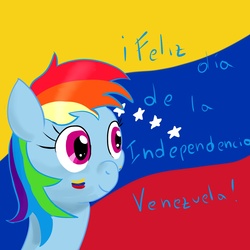 Size: 1500x1500 | Tagged: safe, artist:darhus, rainbow dash, pegasus, pony, g4, bust, face paint, female, flag, flag background, independence day, mare, portrait, solo, venezuela, venezuelan independence day