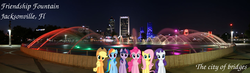 Size: 1280x376 | Tagged: safe, applejack, fluttershy, pinkie pie, rainbow dash, rarity, twilight sparkle, pony, g4, female, florida, friendship fountain, irl, mane six, panorama, photo, ponies around the world, ponies in real life, vector