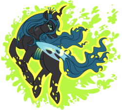 Size: 805x720 | Tagged: dead source, safe, artist:vilifyxx, queen chrysalis, changeling, changeling queen, g4, fangs, female, flying, frown, open mouth, simple background, smiling, solo, transparent background