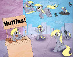 Size: 825x638 | Tagged: safe, artist:bunnimation, derpy hooves, changeling, pegasus, pony, g4, animated, female, gif, mare, muffin