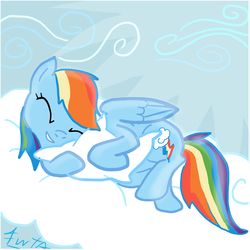 Size: 2000x2000 | Tagged: safe, artist:fuutachimaru, rainbow dash, pony, g4, female, high res, pillow, sleeping, solo