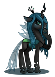 Size: 744x1052 | Tagged: safe, artist:poppeto, queen chrysalis, changeling, changeling queen, g4, crown, fangs, female, hoof on chin, jewelry, looking at you, raised hoof, regalia, simple background, solo, standing, transparent background