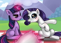 Size: 1158x818 | Tagged: safe, artist:poppeto, rarity, twilight sparkle, a canterlot wedding, g4, pillow, scene interpretation