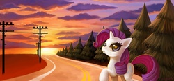 Size: 1754x822 | Tagged: safe, artist:poppeto, rarity, pony, g4, female, road, solo