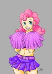 Size: 700x990 | Tagged: safe, artist:diasfox, pinkie pie, human, g4, belly button, cheerleader, clothes, cute, diapinkes, female, gray background, humanized, midriff, simple background, skirt, solo