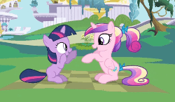 Size: 250x145 | Tagged: safe, screencap, princess cadance, twilight sparkle, pony, a canterlot wedding, g4, season 2, animated, clap your hooves, cute, cutedance, female, filly, filly twilight sparkle, gif, gif for breezies, loop, pattycakes, picture for breezies, sunshine sunshine, teen princess cadance, twiabetes, younger