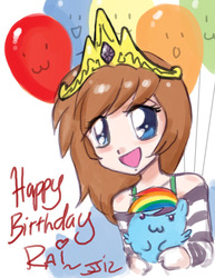 Size: 750x971 | Tagged: safe, artist:johnjoseco, rainbow dash, human, g4, balloon, chubbie, crown, female, raikissu