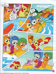 Size: 742x992 | Tagged: safe, apple bloom, scootaloo, sweetie belle, earth pony, pegasus, pony, unicorn, comic:apple bloom's big adventure, g4, german comic, banana boat, comic, cute, cutie mark crusaders, falling, female, filly, foal, german my little pony comic, helmet, lifejacket, my little pony comic, official content, translation