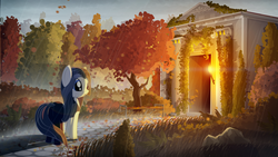 Size: 1600x900 | Tagged: safe, artist:gign-3208, deirdre, ponified, rain, the chronicles of amber, tomb, wallpaper