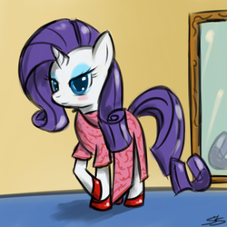 Size: 900x900 | Tagged: safe, artist:speccysy, rarity, pony, unicorn, g4, blushing, clothes, female, mare, solo