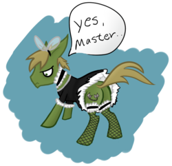Size: 591x569 | Tagged: safe, artist:priorknight, oc, oc only, oc:murky, pony, fallout equestria, fallout equestria: murky number seven, butt, clothes, crossdressing, maid, male, master, murky abuse, plot, simple background, solo, transparent background