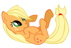 Size: 2073x1409 | Tagged: safe, artist:prozenconns, applejack, earth pony, pony, g4, female, filly, hatless, missing accessory, on back, simple background, solo, transparent background, vector