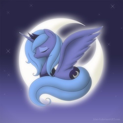 Size: 900x900 | Tagged: safe, artist:jdan-s, princess luna, pony, g4, crescent moon, female, moon, prone, s1 luna, solo, spread wings