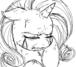 Size: 526x461 | Tagged: safe, artist:megasweet, rarity, pony, g4, crying, monochrome, sketch, solo