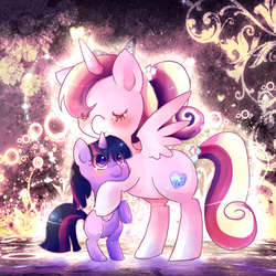 Size: 1000x1000 | Tagged: safe, artist:yamio, princess cadance, twilight sparkle, g4, filly, foal