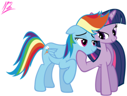 Size: 1600x1200 | Tagged: safe, artist:nightmaremoons, rainbow dash, twilight sparkle, pegasus, pony, unicorn, g4, female, lesbian, mare, ship:twidash, shipping, simple background, transparent background, unicorn twilight, vector