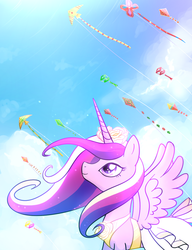 Size: 1000x1300 | Tagged: safe, artist:madmax, princess cadance, alicorn, pony, g4, clothes, dress, female, kite, mare, solo