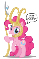 Size: 660x993 | Tagged: safe, artist:hezaa, pinkie pie, g4, loki, mind stone, okie doki loki, scepter