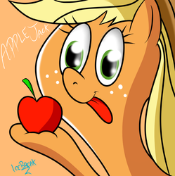 Size: 1280x1287 | Tagged: safe, artist:icebreak23, applejack, earth pony, pony, g4, apple, female, food, solo, that pony sure does love apples, tongue out