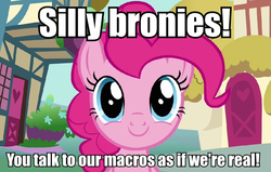 Size: 883x562 | Tagged: safe, edit, edited screencap, screencap, pinkie pie, earth pony, pony, a friend in deed, g4, caption, image macro, meta, solo, text