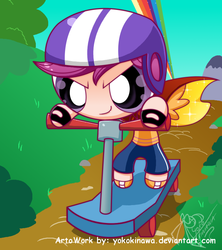 Size: 700x790 | Tagged: safe, artist:yokokinawa, scootaloo, human, g4, humanized, parody, solo, the powerpuff girls