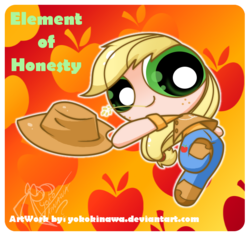 Size: 625x591 | Tagged: safe, artist:yokokinawa, applejack, human, g4, female, humanized, parody, solo, the powerpuff girls