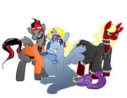 Size: 450x348 | Tagged: safe, oc, oc only, alicorn, pegasus, pony, unicorn, 3ds, alicorn oc, choker, clothes, dress, female, hat, male, mare, necktie, one eye closed, open mouth, simple background, sitting, smiling, spread wings, stallion, transparent background, wings, wink
