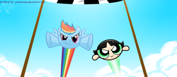 Size: 1600x697 | Tagged: safe, artist:yokokinawa, rainbow dash, g4, crossover, female, the powerpuff girls