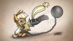 Size: 1920x1080 | Tagged: safe, artist:dori-to, applejack, earth pony, pony, g4, ball and chain, clothes, female, kick, kuroda kanbei, sengoku basara, solo