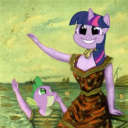 Size: 500x500 | Tagged: safe, spike, twilight sparkle, g4, crossover, in the aeroplane over the sea, neutral milk hotel